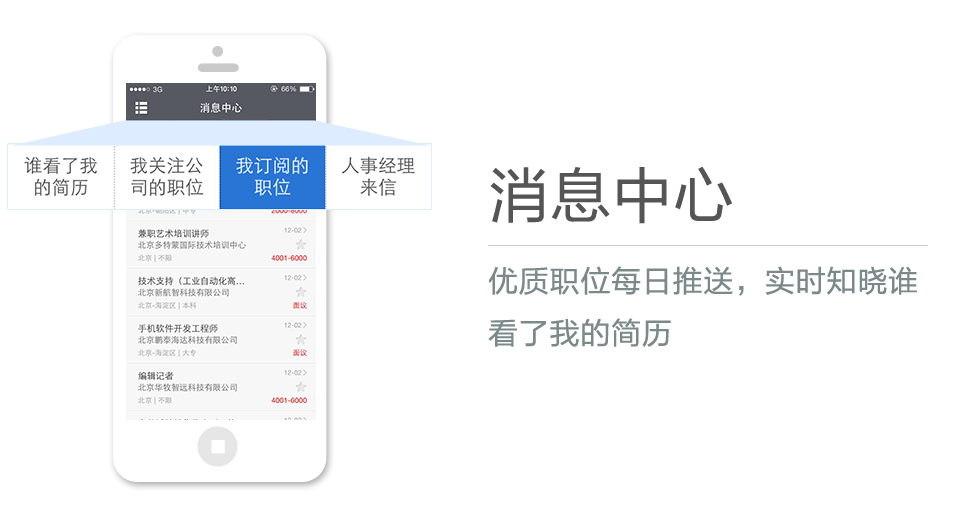 優(yōu)質(zhì)職位每日推送，實時知曉誰看了我的簡歷